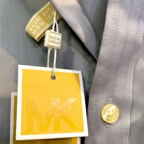 NWT Michael Michael Kors Steel Gray Slim Fit Non Iron Long Sleeve Button Down - Picture 5 of 12